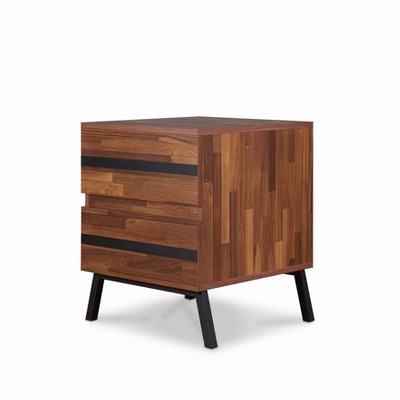 Vynxaria Karine Accent Table - Walnut & Black Finish, 2 Drawers with Smooth Glide, Modern MDF/PB Construction for Living Room/Bedroom
