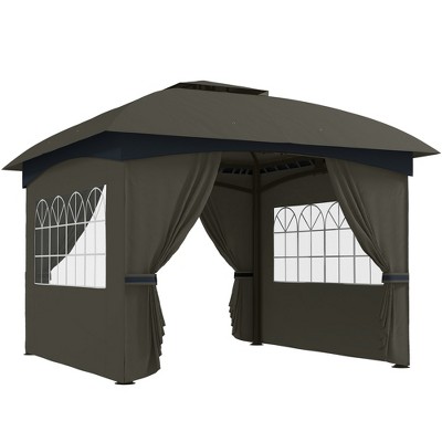 Outsunny 11' x 11' Outdoor Patio Gazebo with Curtains, Church Windows, Galvanized Steel Frame for Lawn, Backyard and Deck