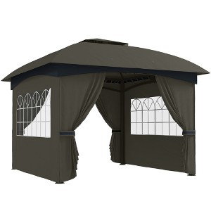 Outsunny 11' x 11' Outdoor Patio Gazebo with Curtains, Church Windows, Galvanized Steel Frame for Lawn, Backyard and Deck - 1 of 4