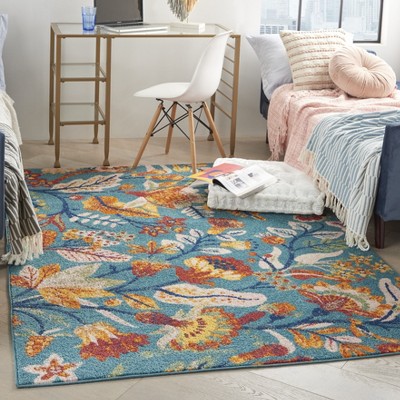 Allur Turquoise Multicolor Floral Synthetic 5' x 7' Area Rug