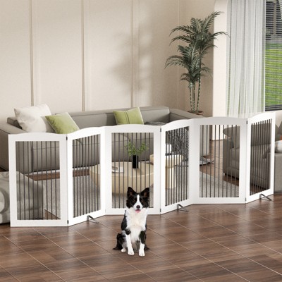 ROOMTEC Free Standing Dog Gate,4 Panel 32" Height Foldable Dog Fences Indoor, Pet Gate for Stairs,Doorways