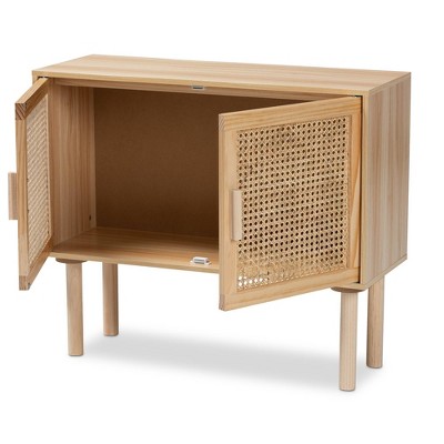 Maclean Mid-Century Modern Natural Rattan and Wood 2-Door Sideboard