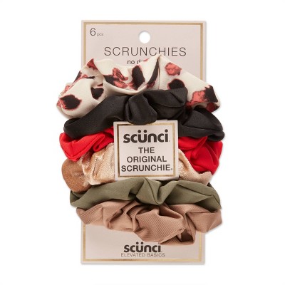 scunci Basics Fashion Scrunchies - Cream & Leopard - 6ct