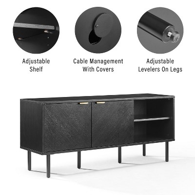 Brody Black Oak Record Storage Sideboard with Brass Handles
