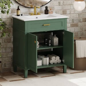 TIRAMISUBEST 30'' Bathroom Vanity with Ceramic Basin, Freestanding Bathroom Vanity Cabinet with 2 Soft Close Doors and Adjustable Shelves - 1 of 4