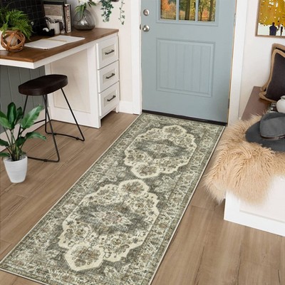 Indoor Soft Vintage Medallion Area Rugs for Living Room Bedroom Machine Washable Low Pile Non Slip Foldable Carpet Retro Room Decor