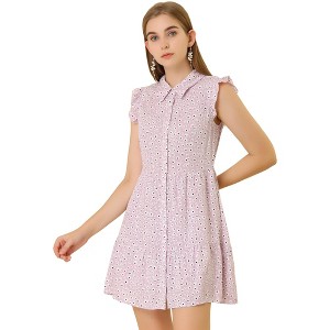 INSPIRE CHIC Women's Ruffle Sleeve Turndown Collar Pleated Floral Dress - 1 of 4