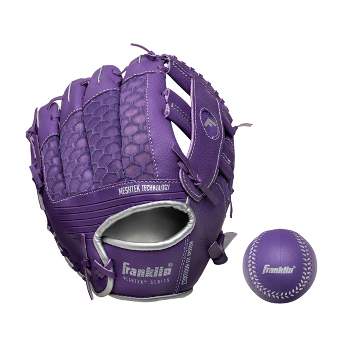 Franklin Sports 9.5" Purple/Silver Mesh Batting Glove With Ball - Right Hand Thrower
