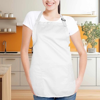 White Cotton Twill Cooking Apron with Pockets