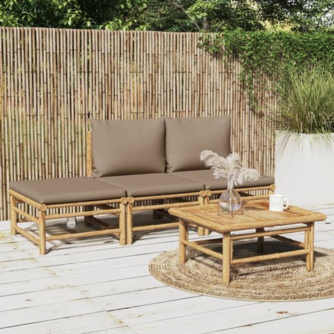 vidaXL 4 Piece Patio Lounge Set with Taupe Cushions Bamboo - image 1 of 4