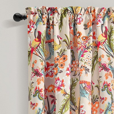Dolores Neutral Multi Floral Bird Print Blackout Curtains, 84" x 52"