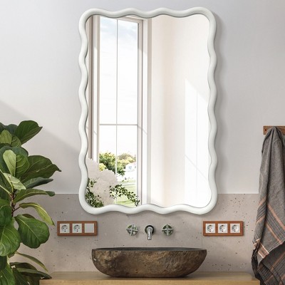 Beautyolove 24 in. W x 36 in. H Rectangle White Wood Framed Wavy Wall Mirror