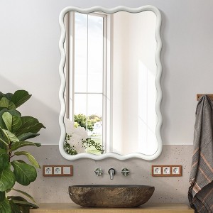 Beautyolove 24 in. W x 36 in. H Rectangle White Wood Framed Wavy Wall Mirror - 1 of 4