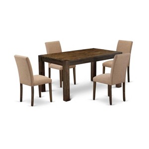 HomeStock 5-Pc Rectangular Natural Brown Finish Solid Wood Top-Upholstered Dining Room Set-Seats 4 - 1 of 4