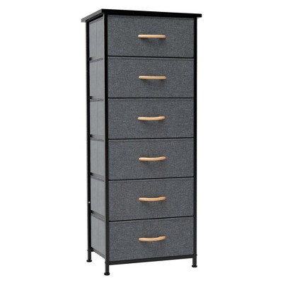 Crestlive Products Vertical Dresser for Bedroom Storage Tower with Sturdy Steel Frame Wood Top Easy Pull Fabric Bins