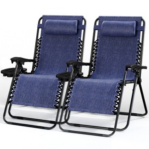 Nestl Zero Gravity Chairs Set of 2, Reclining Camping Chair, Folding Outdoor Chair with Pillow & Cup Holder Tray - 1 of 4