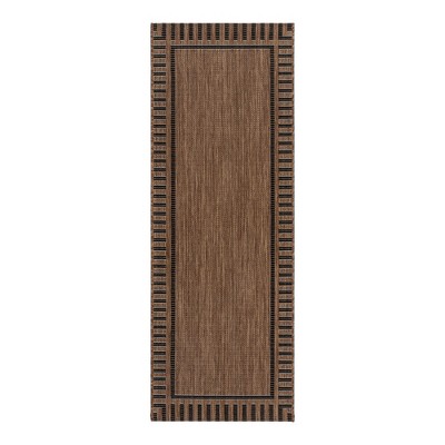 Havana and Black Striped Synthetic Flatweave Outdoor Rug, 2x6