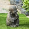 LuxenHome 15" Weathered Brown MgO Quiet Little Buddha Monk Garden Statue - 3 of 4