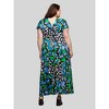 24seven Comfort Apparel Plus Size Blue Butterfly Print V Neck Empire Waist Cap Sleeve Maxi Dress - 3 of 4