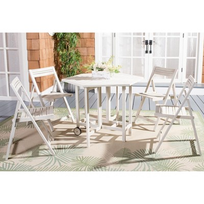 Kerman White Acacia Wood 4-Person Foldable Patio Dining Set