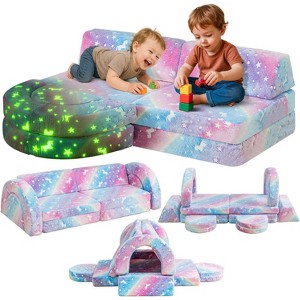 Hooseng 10Pcs Modular Kids Play Couch, Glow-in-The-Dark Convertible Play Fort Kids Sofa with Removable Cover for Playroom, Bedroom - 1 of 4