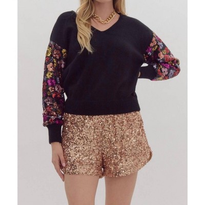 Women's SEQUINED ARM SWEATER - entro