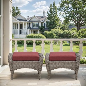 Gymojoy 2 Pieces Assembled Outdoor Patio Ottoman with Removable Cushions - 1 of 4