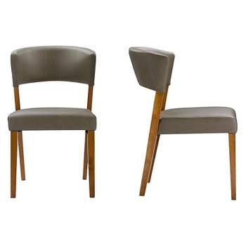 2pk Mid Century Dining Chairs Walnut/Gray Faux Leather - Baxton Studio: Upholstered, Modern Kitchen Seating