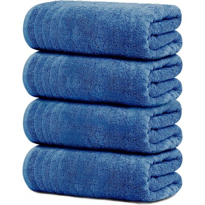 BRINJOY 4-Pack Extra Large Bath Towels - 30x60 Inch 100% Ultra-Fine Cotton, Lightweight Quick-Dry Bath Towels (Blue)