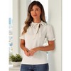 INSPIRE CHIC Women's Bow Tie Neck Solid Color Elastic Cuffs Elegant Office Short Sleeve Blouse - 2 of 4