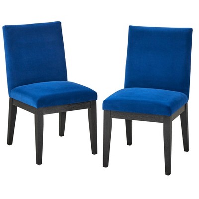 Buylateral Set of 2 North Bay Upholstered Dining Chairs Sapphire Blue Velvet