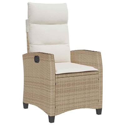 vidaXL Reclining Patio Chair Set - Beige Poly Rattan - Adjustable Backrest & Side Table