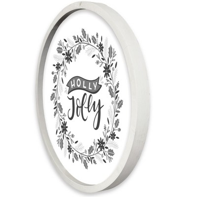 Holly Jolly Wreath 20 x 20 Round White Framed Print