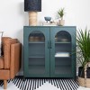Storied Home Wide Metal Accent Cabinet with 2 Adjustable Storage Shelves and Arched Glass Door Dark Green: Elegant Design, 39.96" Height - 3 of 4