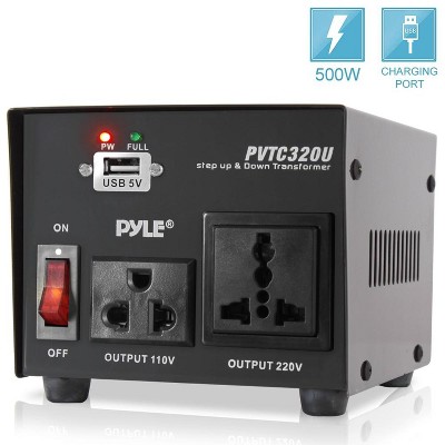 Photo 1 of Pyle PVTC320U Universal Portable 3 Outlet Step Up and Step Down 500 Watt Power Supply Voltage Converter with USB Outlet and European Converter Plug