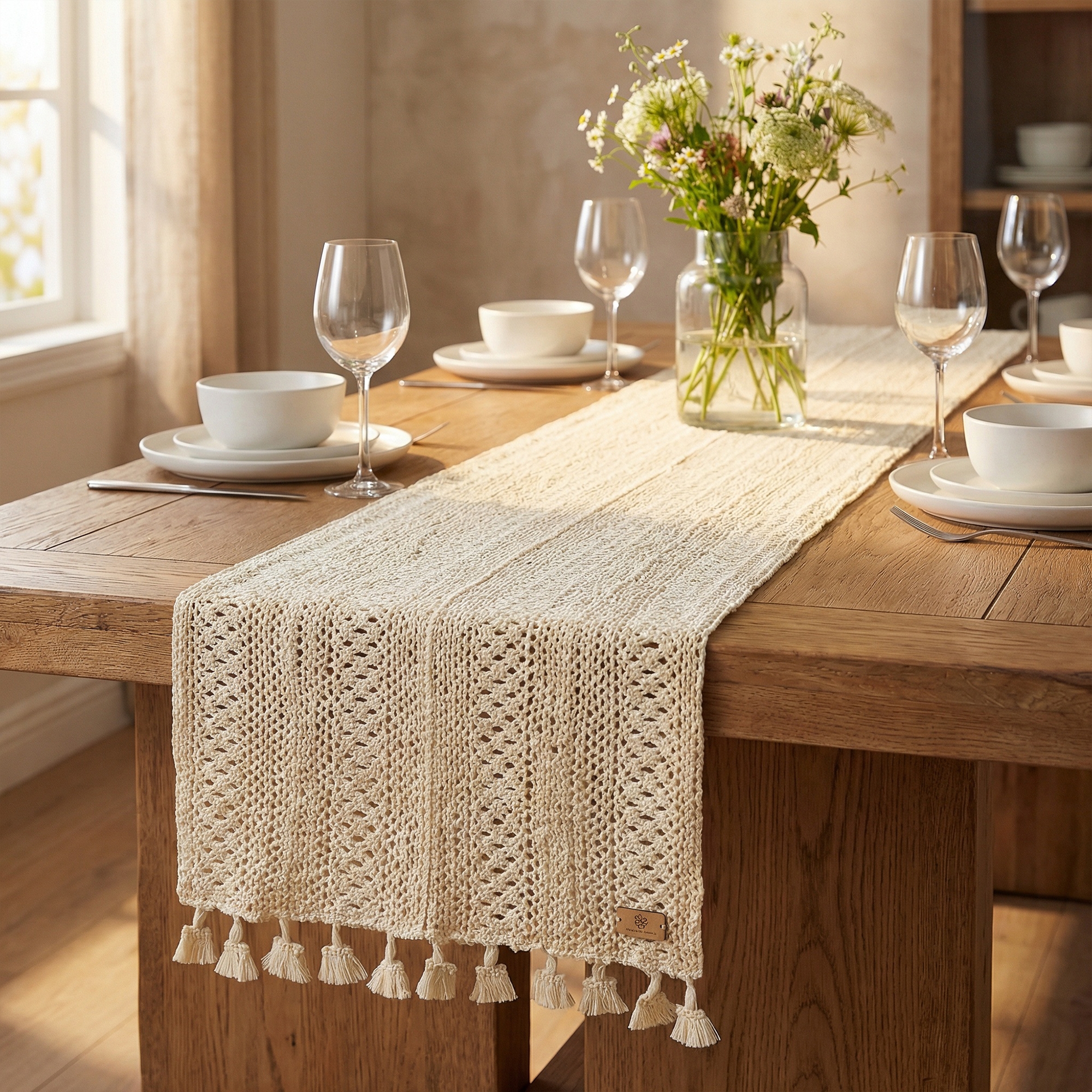 REGALWOVEN Kitchen 90% Cotton Rectangular Washable Durable Table Runner 1 Pc Striped flower 70.9x9.8inch