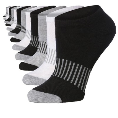 Tipi Toe Women's 12-Pack Black White Grey Contrasting Stripe and Toe No Show Athletic Socks