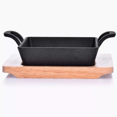 DUKA 7.5" x 7.5" x 4" Cast Iron Tray with Pine Base
