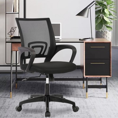 Black Mesh Ergonomic Executive Swivel Office Chair with Fixed Arms