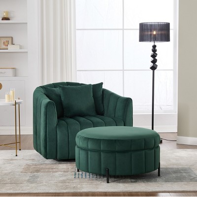 Swivel Barrel Chair and a Half with Storage Ottoman,40.35"W Velvet Oversized Accent Chair for Living Room Bedroom Lounge-Baofuwish