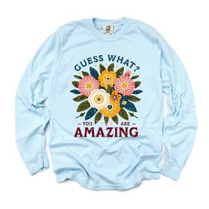 Simply Sage Market Women's Guess What Flowers Long Sleeve Garment Dyed Tee - 1 of 4