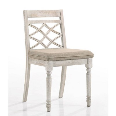 Cillin Antique White Upholstered Cross Back Side Chair Set