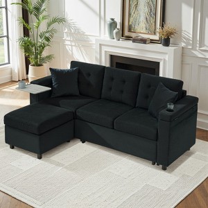 Convertible Sleeper Sofa, Pull Out Sofa with Storage, 84" L-Shaped Sofa Bed with Storage Chaise for Living Room, Apartment, Small Space - 1 of 4