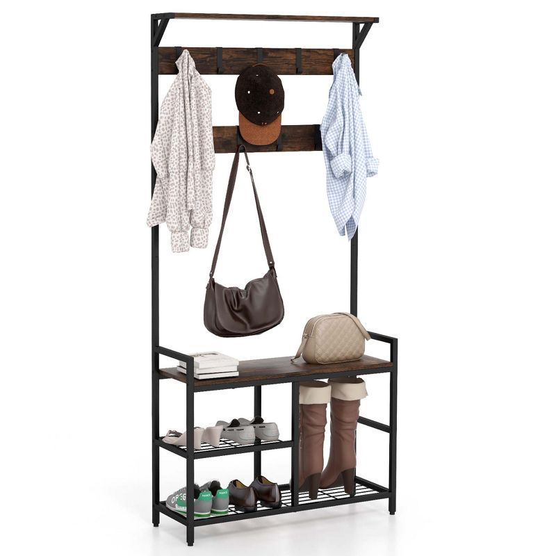 Costway 71'' Coat Rack Hall Tree with Shoe Bench Industrial Entryway Storage Shelf with Hooks, 1 of 11
