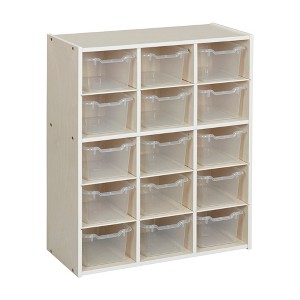 ECR4Kids Streamline 15 Cubby Tray Cabinet with 15 Scoop Front Storage Bins, 5x3, White Wash - 1 of 4