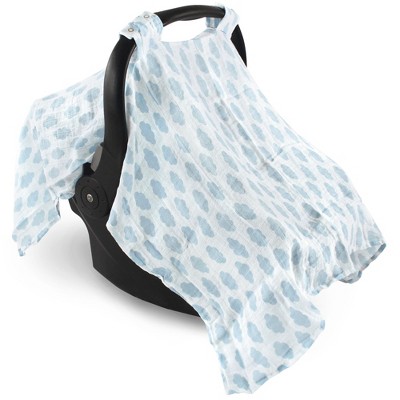 Hudson Baby Infant Boy Muslin Cotton Car Seat and Stroller Canopy, Blue Clouds, One Size