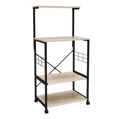 Bestier 4 Tier Shelves Portable Utility Kitchen Storage Baker's Rack Organizer Cart Stand with Adjustable Wheels and Side Hooks, 49 Inch, Oak