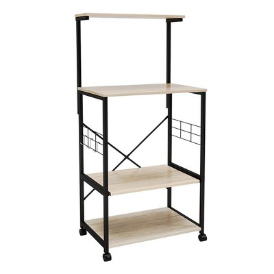 Bestier 3-Tier Baker's Rack with Cabinet, Kitchen Storage Shelves,  Microwave Oven Stand, Coffee Bar with Hooks in Rustic