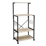 Bestier 4 Tier Shelves Portable Utility Kitchen Storage Baker's Rack Organizer Cart Stand with Adjustable Wheels and Side Hooks, 49 Inch, Oak