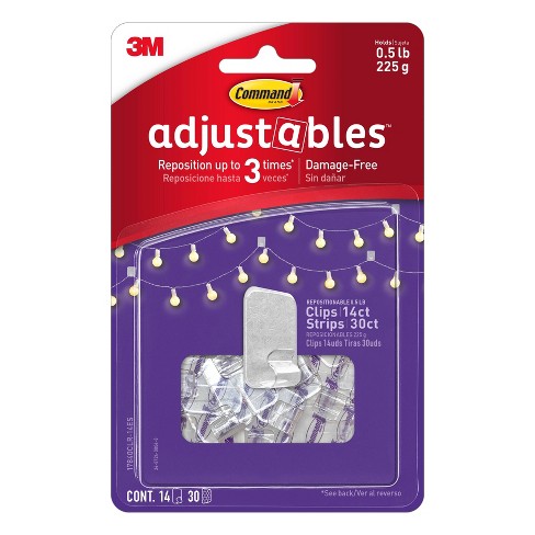 Command Adjustables 1/2 Lb 14pc 30 Strips Repositionable Clips